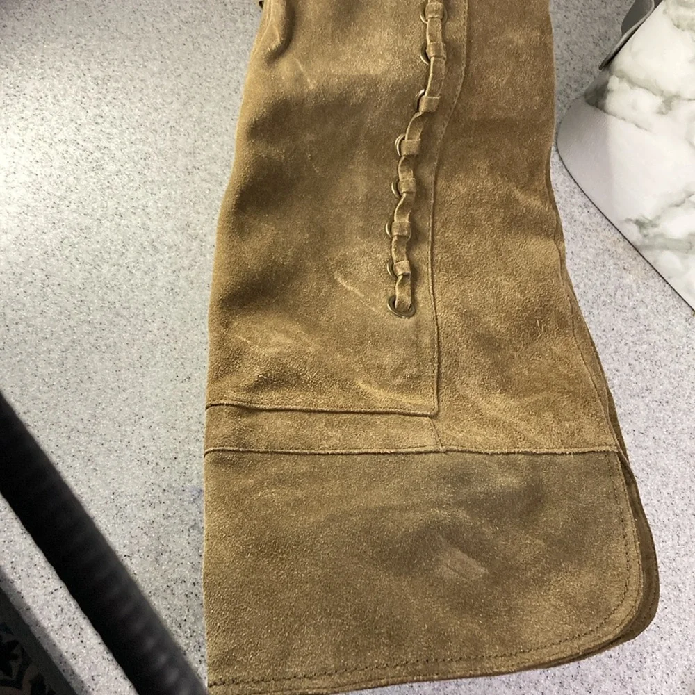 Dark olive/chocolate over the knee boots. With‎ fold over cuff. Size 7.5 B15